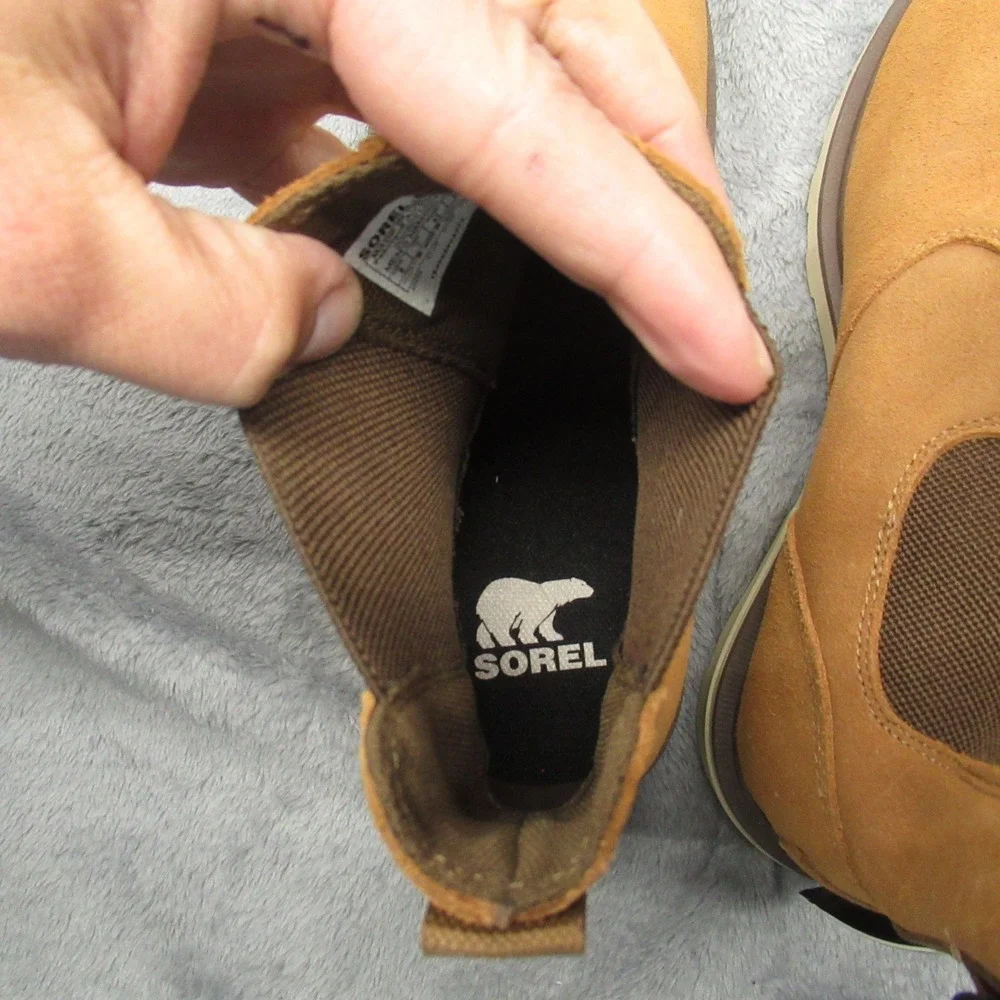 Sorel Mens Boots 8 Brown Waterproof Carson‎ Chelsea Suede Rugged Heel Daily Rain